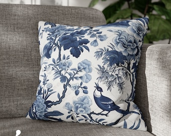 Chinoiserie Decor Pillow Cover Chinoiserie Pillow French Country Cushion Cover Housewarming Gift Blue Chinoiserie Art Throw Pillow Cover