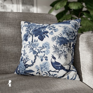 Chinoiserie Decor Pillow Cover Chinoiserie Pillow French Country Cushion Cover Housewarming Gift Blue Chinoiserie Art Throw Pillow Cover