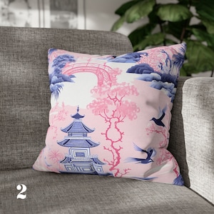 Chinoiserie Decor Pillow Cover Pagoda Blue Chinoiserie Pillow French Country Housewarming Gift Accent Throw Pillow Cover Chinoiserie Art