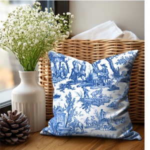 Blue Toile De Jouy Pillow Vintage Throw Pillow Toile Pillow Cover Preppy Pillow French Country Pillow Cover Decorative Pillow Cover French