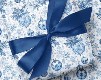 Blue Chinoiserie Christmas Wrapping Paper Christmas Gift Wrap Vintage Christmas Toile Gift Christmas Wrapping Paper Rolls Holiday Gift Wrap
