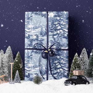 Vintage Christmas Toile Gift Wrap Holiday Gift Wrapping Paper Christmas Gift Wrap Blue Toile Christmas Wrapping Paper Roll Gift Wrap Paper