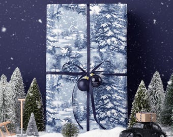 Vintage Christmas Toile Gift Wrap Holiday Gift Wrapping Paper Christmas Gift Wrap Blue Toile Christmas Wrapping Paper Roll Gift Wrap Paper