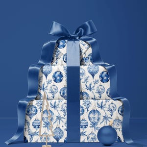 Vintage Christmas Wrapping Paper Christmas Gift Wrap Blue Chinoiserie Christmas Toile Gift Christmas Wrapping Paper Rolls Holiday Gift Wrap