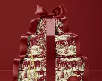 Vintage Christmas Toile Gift Wrap Holiday Gift Wrapping Paper Christmas Gift Wrap Xmas Toile Christmas Wrapping Paper Roll Gift Wrap Paper