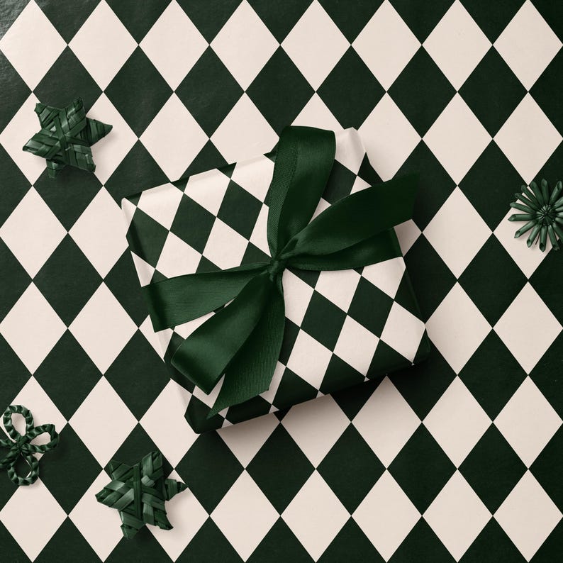 Christmas Argyle Wrapping Paper Holiday Gift Wrap Christmas Wrapping Paper Christmas Gift Wrap Elegant Christmas Gift Argyle Gift Wrap Rolls Green | Matte