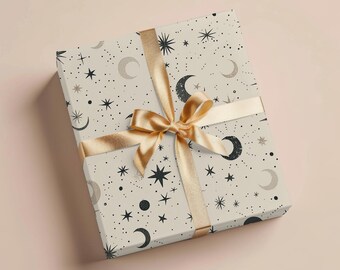Vintage Wrapping Paper Gift Wrapping Paper Celestial Moon Star Thank You Gift Wrap Birthday Wrapping Paper Roll Gift Wrap Paper Gift Package