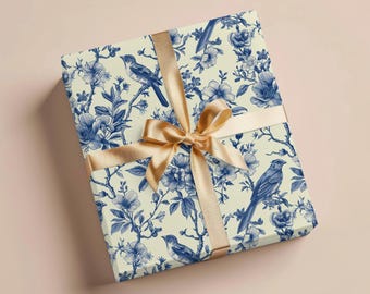 Floral Toile De Jouy Wrapping Paper Vintage Toile Gift Wrapping Paper Wedding Gift Wrap French Country Toile Wrapping Paper Roll Blue Toile