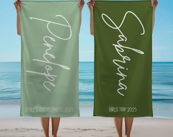 Custom Bridesmaid Gift Personalized Beach Towel Bachelorette Party Pool Towel Custom Name Beach Towel Girls Vacation Gift Bridal Shower Gift