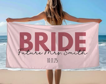 Custom Bride Beach Towel Bridal Shower Gift For Bride Bachelorette Gift Bride Beach Towel Pool Towel Bridal Party Gift Future Mrs Bride Gift
