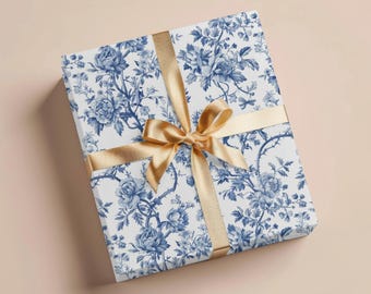French Toile Wrapping Paper Blue Toile Gift Wrapping Paper Wedding Gift Wrap Vintage Toile De Jouy Wrapping Paper Roll Toile Birthday Gift