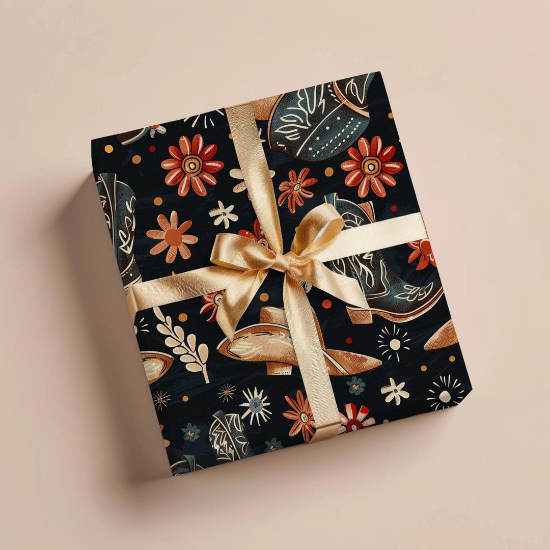 Western Wrapping Paper Gift Wrapping Paper Floral Cowgirl Western Gift ...
