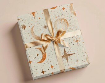 Vintage Wrapping Paper Gift Wrapping Paper Celestial Moon Star Thank You Gift Wrap Birthday Wrapping Paper Roll Gift Wrap Paper Gift Package