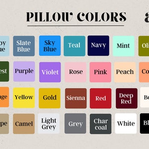 Pode incluir: Um gr&aacute;fico que mostra uma variedade de cores de almofadas, incluindo azul beb&ecirc;, azul ard&oacute;sia, azul c&eacute;u, turquesa, azul marinho, menta, oliva, floresta, roxo, violeta, rosa, rosa, p&ecirc;ssego, coral, laranja, amarelo, dourado, siena, vermelho, vermelho escuro, bege, bege, camelo, cinza claro, cinza, carv&atilde;o, branco e preto.
