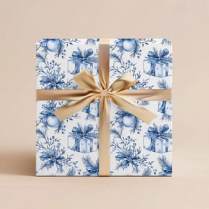 Blue Chinoiserie Christmas Wrapping Paper Christmas Gift Wrap Vintage Christmas Toile Gift Christmas Wrapping Paper Rolls Holiday Gift Wrap