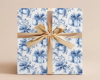 Blue Chinoiserie Christmas Wrapping Paper Christmas Gift Wrap Vintage Christmas Toile Gift Christmas Wrapping Paper Rolls Holiday Gift Wrap