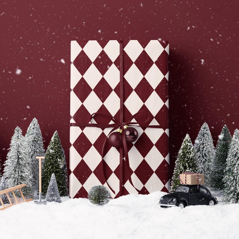 Christmas Argyle Wrapping Paper Holiday Gift Wrap Christmas Wrapping Paper Christmas Gift Wrap Elegant Christmas Gift Argyle Gift Wrap Rolls image 3