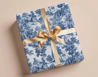 Vintage Toile De Jouy Wrapping Paper Blue Toile Gift Wrapping Paper Wedding Gift Wrap  French Toile Wrapping Paper Roll Toile Birthday Gift