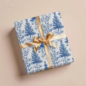 Vintage Christmas Wrapping Paper Christmas Gift Wrap Blue Chinoiserie Christmas Toile Gift Christmas Wrapping Paper Rolls Holiday Gift Wrap