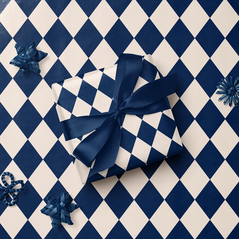 Christmas Argyle Wrapping Paper Holiday Gift Wrap Christmas Wrapping Paper Christmas Gift Wrap Elegant Christmas Gift Argyle Gift Wrap Rolls Blue | Matte