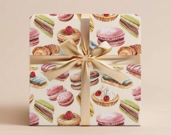 Dessert Wrapping Paper Gift Wrapping Paper Pastry Gift Wrap Macaron Gift Birthday Wrapping Paper Roll Gift Parisian Gift Wrap Dessert Gift