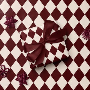 Christmas Argyle Wrapping Paper Holiday Gift Wrap Christmas Wrapping Paper Christmas Gift Wrap Elegant Christmas Gift Argyle Gift Wrap Rolls Burgundy | Matte