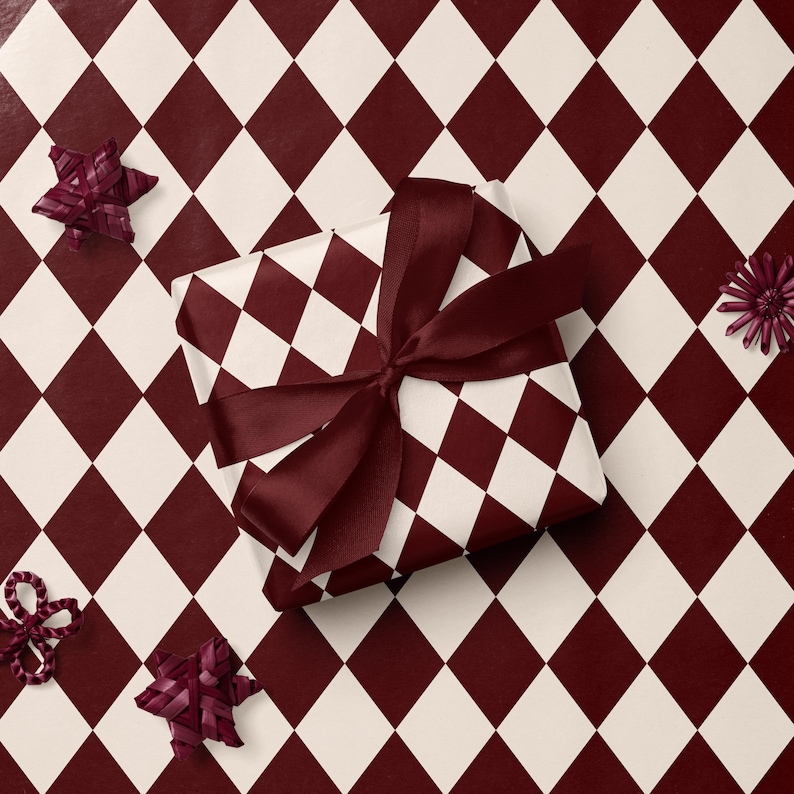 Christmas Argyle Wrapping Paper Holiday Gift Wrap Christmas Wrapping Paper Christmas Gift Wrap Elegant Christmas Gift Argyle Gift Wrap Rolls Burgundy | Matte