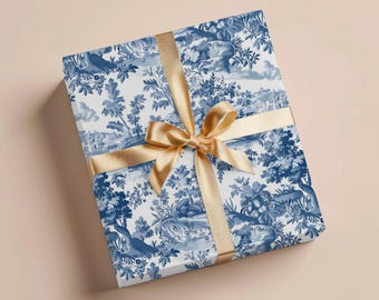 Blue Toile De Jouy Wrapping Paper Vintage Toile Gift Wrapping Paper Wedding Gift Wrap French Toile Wrapping Paper Roll Toile Birthday Gift