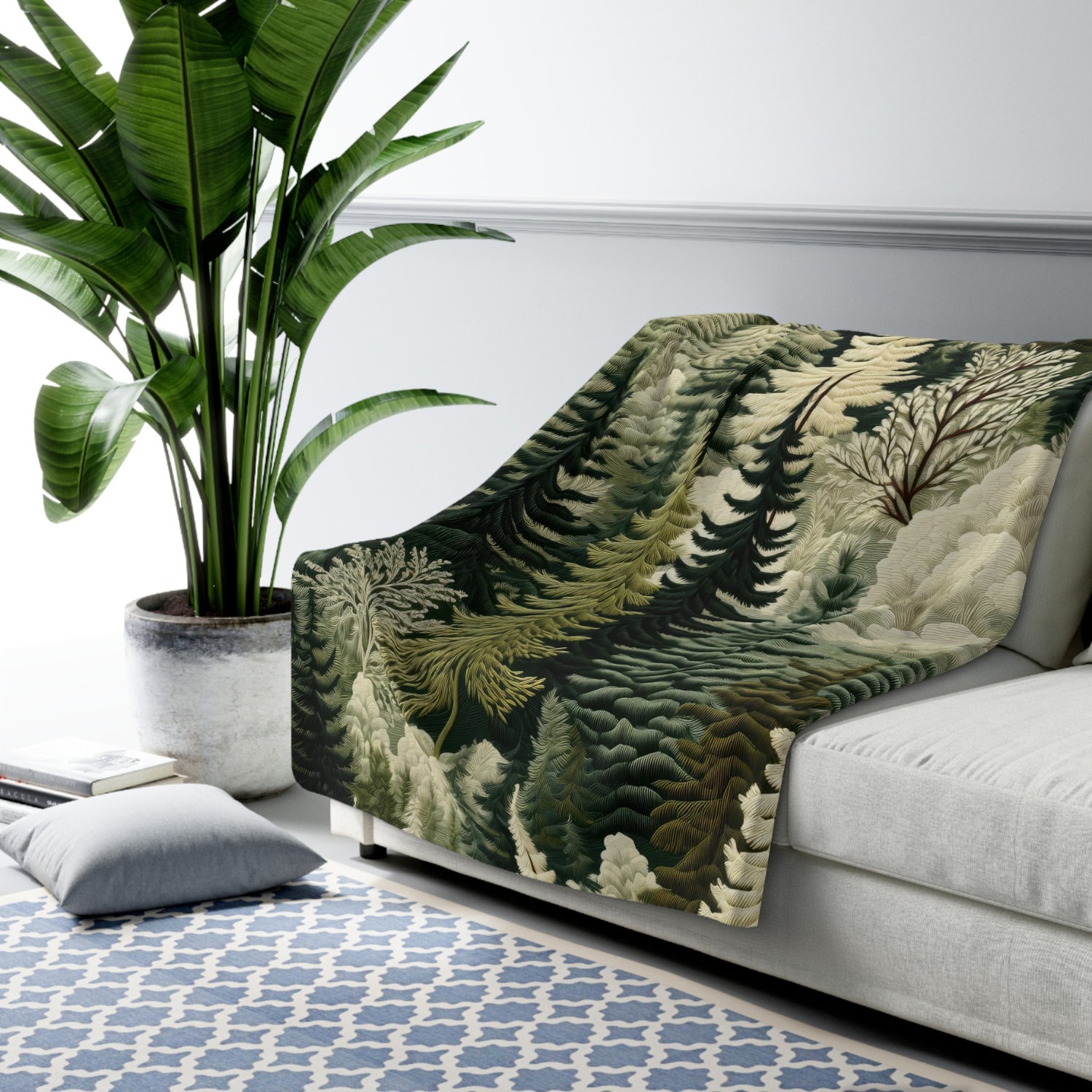 Forest Decor Blanket Faux Embroidery Pine Tree Decor Throw Blanket ...