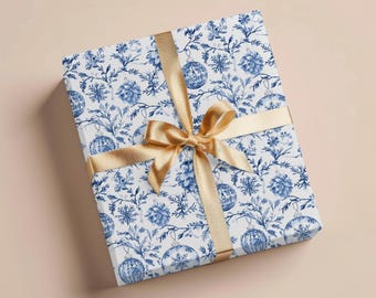 Blue Chinoiserie Christmas Wrapping Paper Christmas Gift Wrap Vintage Christmas Toile Gift Christmas Wrapping Paper Rolls Holiday Gift Wrap