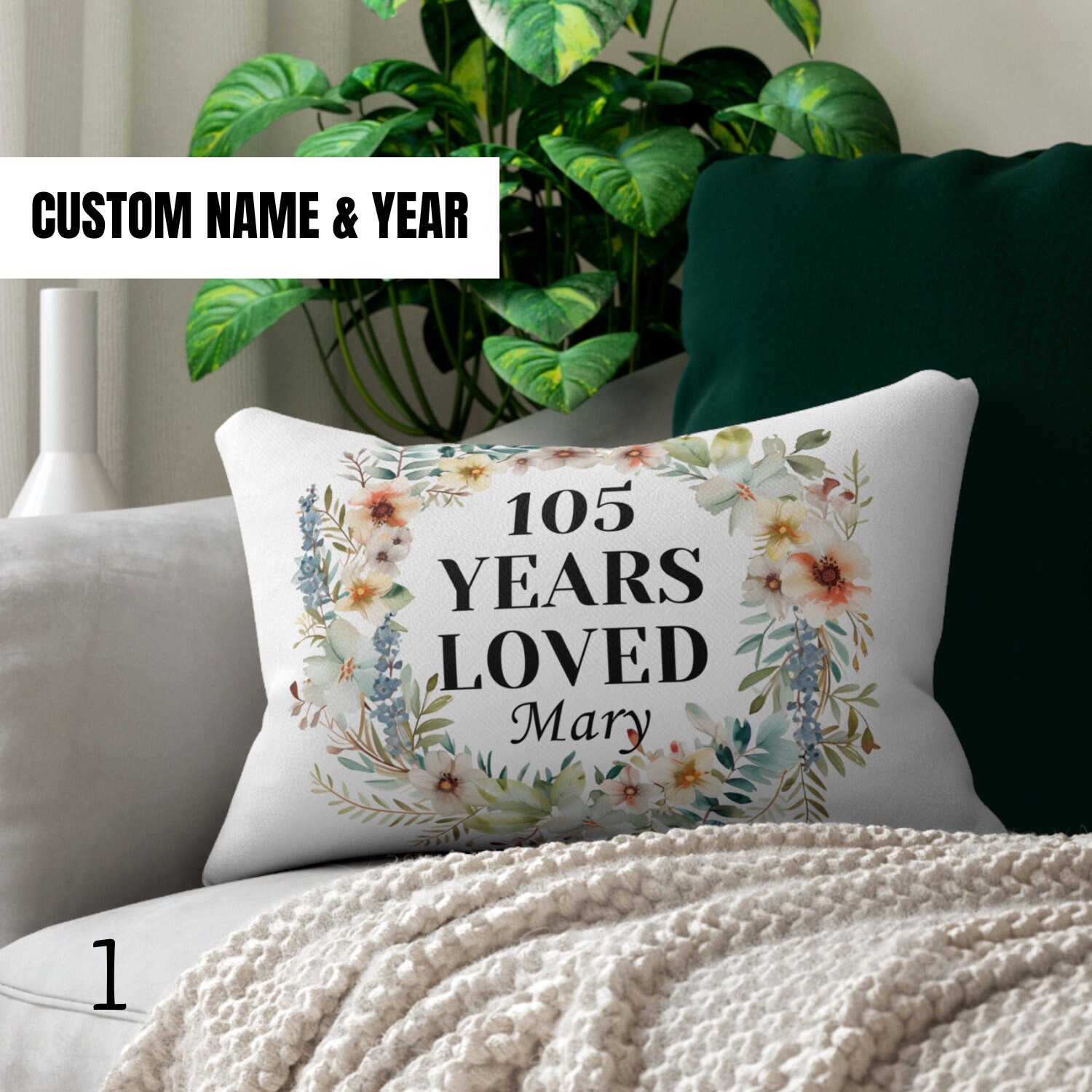 105 Year Old Birthday Gift Custom Pillow Cover Personalize Grandma Day Gift Lumbar Pillow Custom Mom Gift For 105th Birthday Pillow Gift Mom