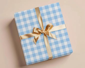 Blue Gingham Wrapping Paper Gift Wrapping Paper Plaid Wrapping Paper Birthday Gift Wrap Baby Shower Wrapping Paper Roll Gift Checkered Gift