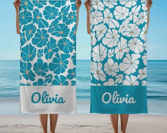 Custom Beach Towel Custom Name Beach Towel Daisy Pool Towel Personalized Beach Towel Kids Birthday Gift Bachelorette Party Bridesmaid Gift
