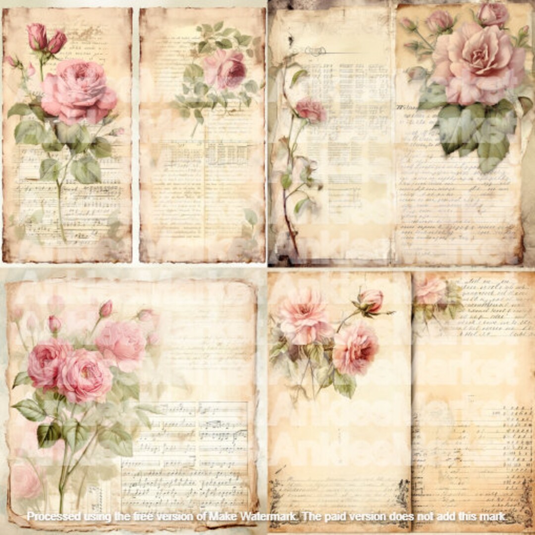 Roses & Script Journal Pages Printable Paper Junk Journal Etsy