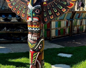 Totem Pole Wood Indian Decoration Totempole Carving Handmade Garden-Home Deco JeromeDesign Totem Pole Wooden Painting-Carving Totempole