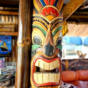Totem pole Wall decoration Totempole wooden Height 80 cm Garden-Home Deco handmade Carving-Painting Totem pole