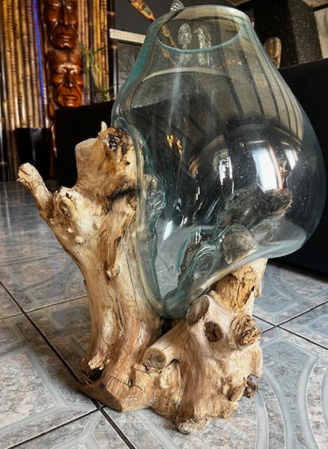 Burl Wood Glass Vase Flower Vase Gamal Wood Unique Liqva Height 60 Cm Liqva Vase Flower Glass