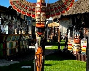 Totem Pole wood By Jerome Collection Indian Totem Height 2,00 Meters 78,74 Inches Gartden-Home Decoration