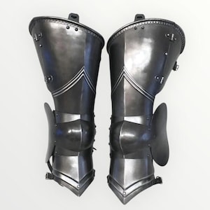 Medieval Knight Greaves German Upper Steel Leg Guard Medieval Black Armour