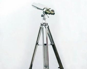 1920&#39; Century Nautical Naval Brass Victorian Binoculars in Chrome/Nickle Tripod