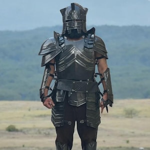 Armor Black Moria Dwarf Dwarven Full Body Armor Costume With helmet & chain