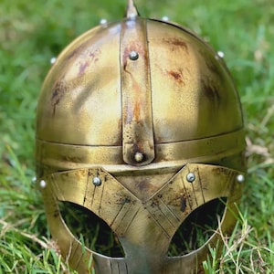 Medieval handmade Viking Helmet with chainmail Medieval Norman Knight Battle Armor Costume Helmet gift for halloween
