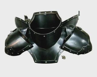 Antique Black Medieval knight Armour Pair of pauldrons & Gorget shoulder Armor