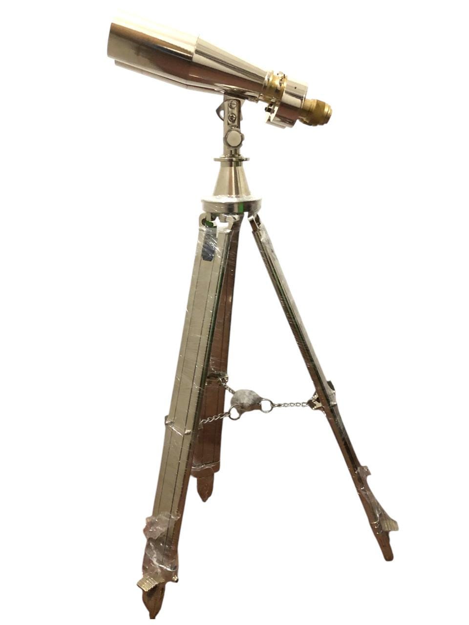 1920' Century Nautical Naval Brass Victorian Binoculars in Chrome/Nickle Tripod