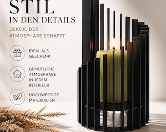 Design Kerzenhalter – Schwarz Metall Handgefertigt | Minimalistisch und Modern | Deko Wohnzimmer und Geschenk Freundin