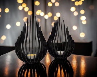 Ensemble de bougeoirs élégants en métal noir - Parfait pour les bougies chauffe-plat et les bougies votives | Décoration de chambre, cadeau de pendaison de crémaillère esthétique et unique