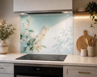 Gehärtetes Glas, Herd Rückwand, Küchen Dekor, Herd Abdeckung, Küchen Rückwand  | Einscheiben-Sicherheitsglas 4 mm - Blumenmotiv Design