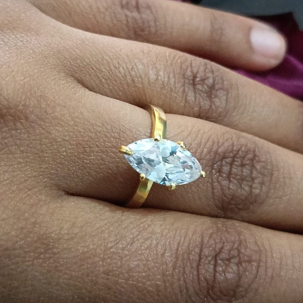 Bague marquise CZ, bague en argent sterling 925, bijoux faits main, bague de fiançailles, alliance simple et élégante, bague empilable pour elle