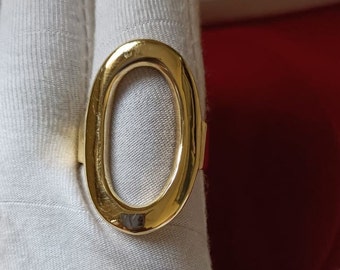 Großer offener ovaler 14k vergoldeter Ring, minimalistischer Ovalring, zierliche Goldring, Boho-Stil Goldring, Gold Karma Ring, feiner Oval Karma Ring