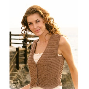 DIY Short women&#39;s vest, Women open front, Women top, Sleeveless Cardi, Cropped cardigan, Button Down V Neck Waistcoat Knitting instruction